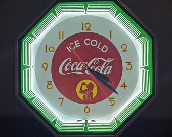 Coca-cola Octagon Neon Clock, 1941 Silhouette Girl Style - Etsy