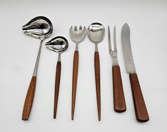 Helle Bard Norway...Teak Serving Utensils...Original 1970's Scandinavian Design...18/8 Stainless Steel