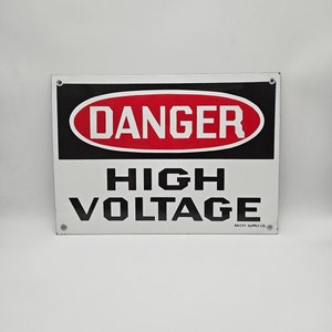 Vintage 1960&#39;s &quot;Danger High Voltage&quot; Porcelain Enamel Sign...Industrial Salvage...Made in Canada Original...Not a Chinese Reproduction