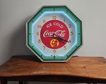 Coca-cola Octagon Neon Clock, 1941 Silhouette Girl Style - Etsy