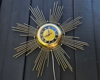 1960 Starbust Wandklok... Originele United Brand Clock... Gemaakt in de VS... Sunburst Retro Clock... Geen reproductie