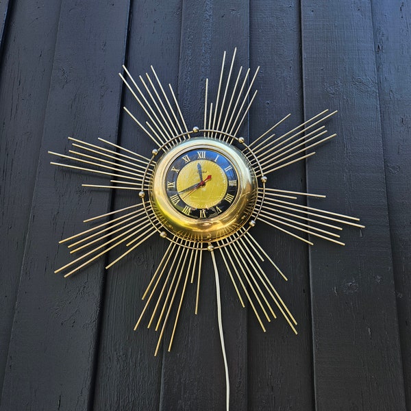 1960 Starbust Wall Clock...Original United Brand Clock...Made in the USA...Sunburst Retro Clock...Not a Reproduction