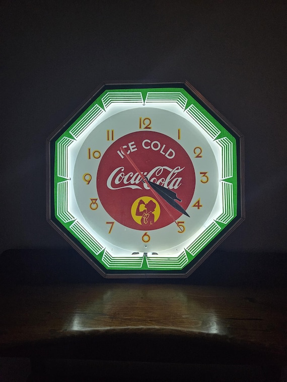 Coca-Cola レトロクロック 八角形 Coca-cola Octagon Neon Clock, 1941 Silhouette Girl Style - Etsy