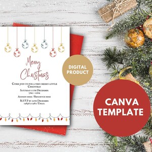 Uitnodiging voor feestdag, bewerkbare kerstuitnodiging, Canva-sjabloon, vrolijk kerstfeest