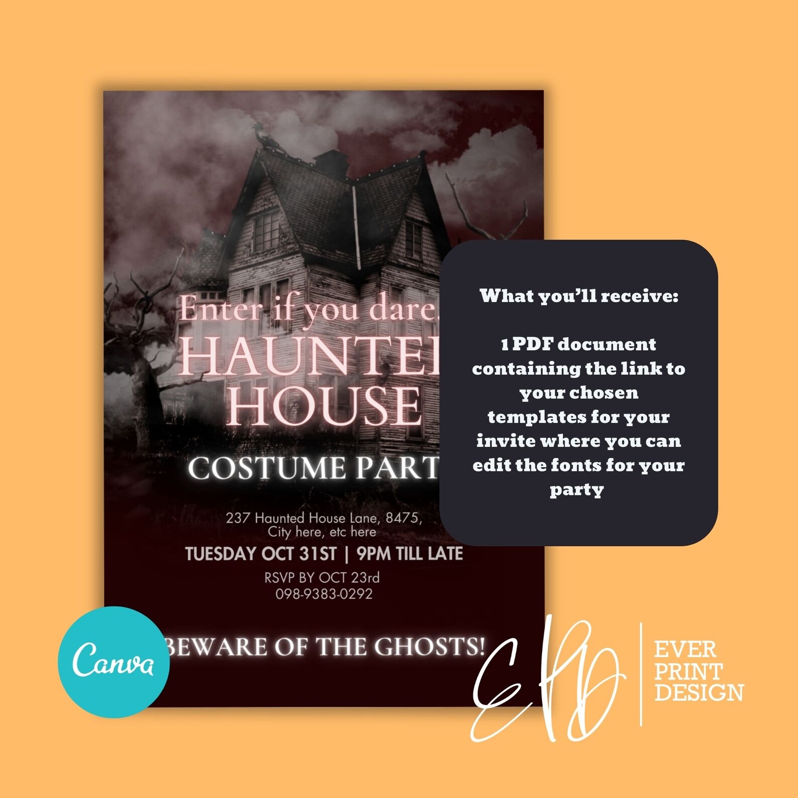Haunted House Party Invitation, Scary Spooky Halloween Party Invite ...