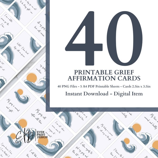 40 Grief Affirmation Cards Digital, Printable Grief Coping Cards, Comfort Cards, Digital Download, 40 Printable Affirmation Card Set