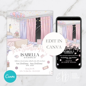 Meisjes Sleepover Slumber Party verjaardagsuitnodiging, digitale Slumber Party uitnodiging, pyjama Party uitnodiging, Slumber Party Games