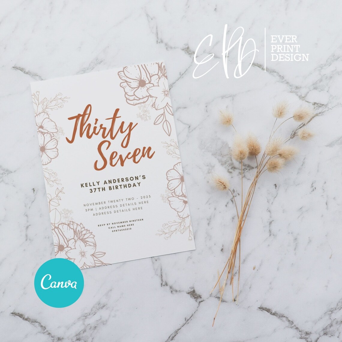 37th Birthday Invitation Floral Fall Colors 37th Birthday Party Invite