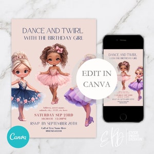 Ballerina Birthday Invitation, Dance and Twirl with the Birthday Girl Dance Birthday Party Invitation, Baby Ballerina Birthday Invitation