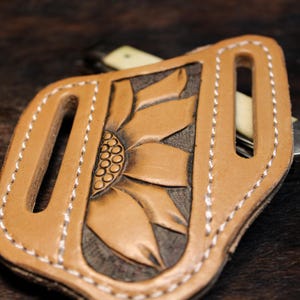 Handmade Leather Trapper Pocketknife Sheath with Floral Tooling