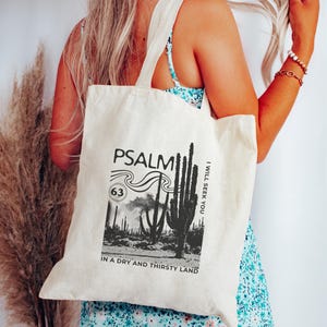 Psalm 63 Bible Verse Tote Bag Christian Gift Desert Cactus Boho Christian Gift Cotton Canvas Purse Bible Bag Jesus God Lover Faith