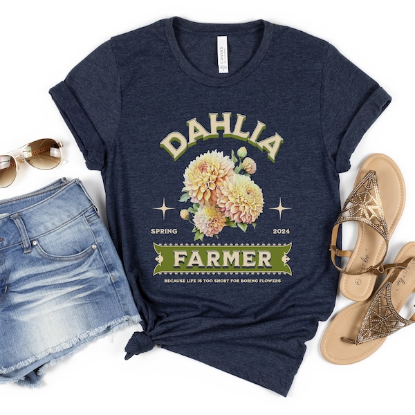 Cute Dahlia Farmer Tshirt, Gift For Gardening Lover, Flower Grower Shirt, Pink and Yellow Dahlias, Floriculturist Tee, Gift for Mom