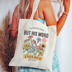 Christian Tote Bag Bible Verse Isaiah 40:8 Scripture Gift For Believer Religious Gift For Her Canvas Tote