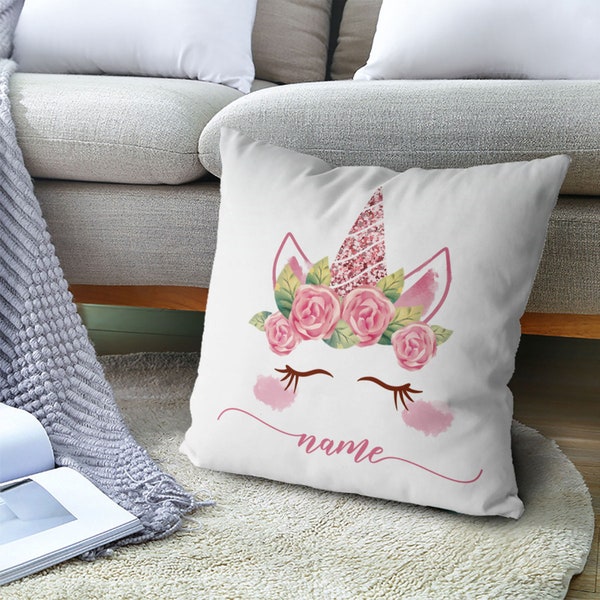 Cojín de unicornio personalizado, cara de unicornio, regalo de unicornio, decoración de unicornio, cojín de unicornio, decoración de niñas, cojín de dormitorio, regalo de Navidad