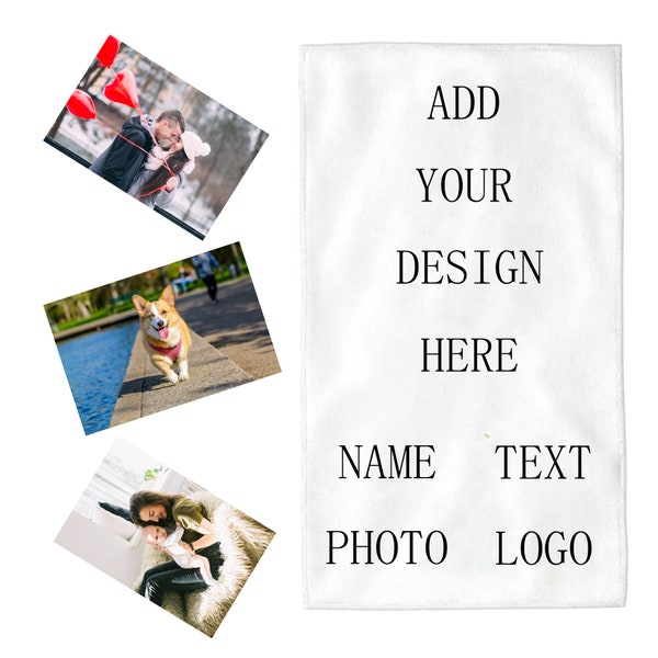 Toalla de mano personalizada impresa con su imagen o mensaje personalizado. Impresión completa de borde a borde. Regalo único para cumpleaños o eventos.