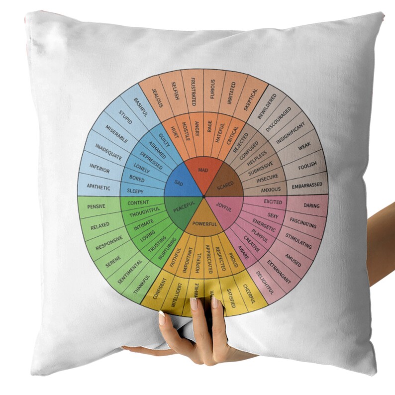 Feelings Wheel Pillow, Self Love Pillow, Decorative Pillow For Bedroom, School Counselor Gift, Therapist Decor, Therapist Gift Mental Health image 3