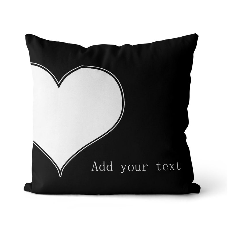 Funda de almohada de amor personalizada, regalo de almohada de corazón para ella, regalo para él, regalo de boda, funda de almohada de San Valentín, funda de almohada dulce de decoración Negro