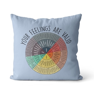 Your feelings are valid pillow, Wheel Of Emotions Throw Pillow Case, Psychologist Polyester Square Pillow Cases Gifts, Emotions Color Wheel image 7