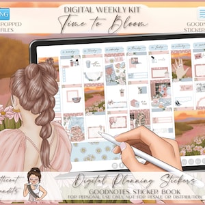 Digital stickers for GoodNotes | Weekly Planner Kit | iPad GoodNotes Sticker Book | Pre-cropped PNG Files | Digital Planning | Time to Bloom