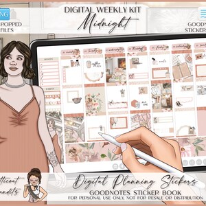 Digital stickers for GoodNotes | Weekly Planner Kit | iPad GoodNotes Sticker Book | Pre-cropped PNG Files | Digital Planning | Midnight