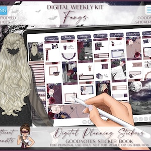 Digital stickers for GoodNotes | Weekly Planner Kit | iPad GoodNotes Sticker Book | Pre-cropped PNG Files | Digital Planning | Fangs