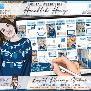Digital stickers for GoodNotes | Weekly Planner Kit | iPad GoodNotes Sticker Book | Precropped PNG Files | Digital Planning | Hanukkah Honey