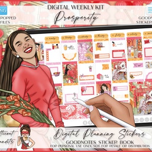 Digital stickers for GoodNotes | Weekly Planner Kit | iPad GoodNotes Sticker Book | Pre-cropped PNG Files | Digital Planning | Prosperity