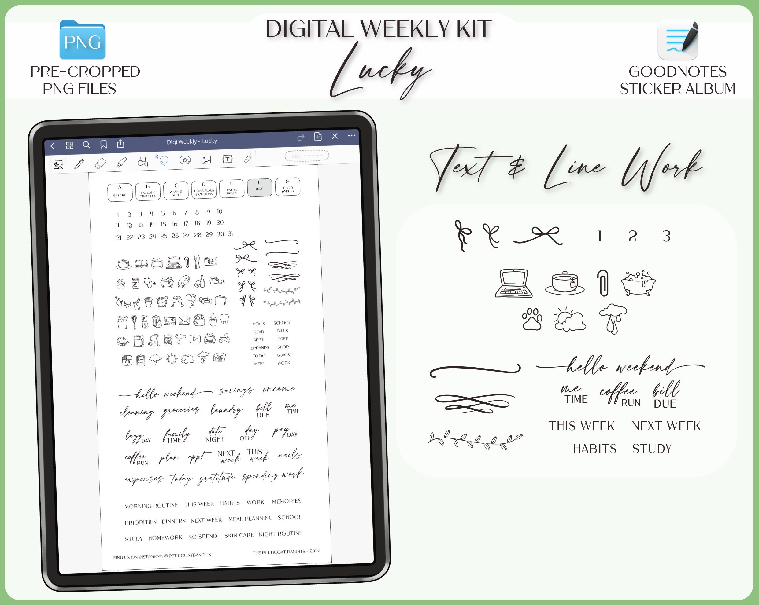 Digital Stickers for Goodnotes Weekly Planner Kit iPad Goodnotes ...