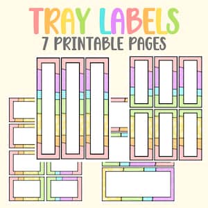 DIGITAL Tray Labels, Teacher Rolling Cart Labels, editable, printable, bright rainbow decor, name tags, name plates, desk tags, cart labels
