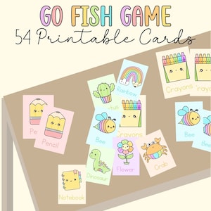Juego de cartas DIGITAL Go Fish, cartas de emparejamiento, juegos para el aula, juegos de trabajo en equipo, ilustraciones lindas, descarga imprimible, actividades para el aula
