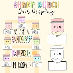 DIGITAL Wir sind ein Sharp Bunch Door Display, bedruckbar, bearbeitbar, Download, Dekor, Klassendekor, Klassenzimmertürkunst, Bulletin Board, Stifte