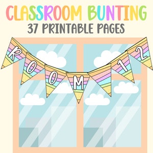 DIGITALE Girlande für das Klassenzimmer, Regenbogen Girlande, Girlande, zum Ausdrucken, fürs Klassenzimmer oder zum Selbermachen