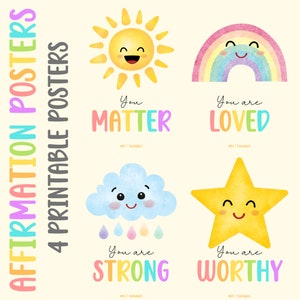 DIGITAL Affirmations print, Kids affirmations print, I am smart loved, Positive Motivational Wall Art, Kids Playroom, Classroom positivity