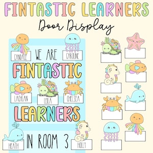 DIGITALE Fintastic Lerner-Türanzeige, bedruckbar, bearbeitbar, Download, Dekor, Klassenzimmer, Bulletin Board, unter dem Meer, Meeresbewohner