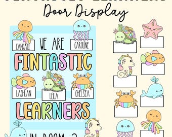 DIGITAL Fintastic Learners Door Display, Printable, Editable, Download, Decor, Classroom, Bulletin Board, Under The Sea, Ocean Creatures