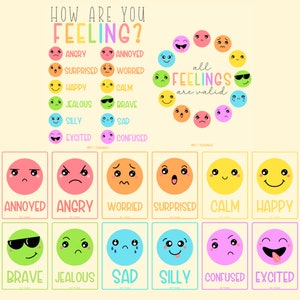 DIGITAL Emotional Wellbeing Posters Flash Cards School Counselor Art DIGITAL Emotional Wellbeing Posters Flash Cards School Counselor Art