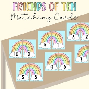 DIGITAL Friends of Ten, Matching cards for Friends of 10, printable download, classroom activities, problem solving mathematics cards, maths