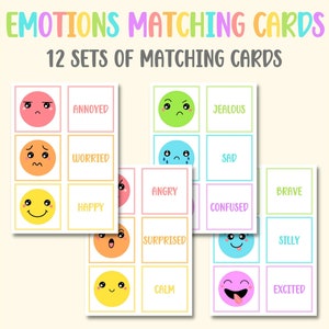 Juego de cartas DIGITAL de emparejamiento de emociones / Descargable/imprimible para profesores, educadores y estudiantes para el bienestar emocional y el desarrollo del reconocimiento