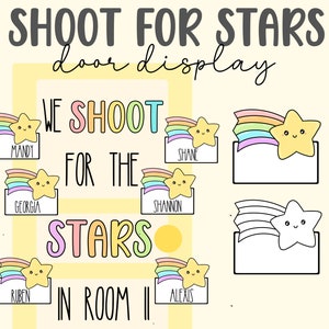 Display de porta DIGITAL Shoot for the Stars, para impressão, editável, para download, decoração fofa, decoração de classe, arte de porta de sala de aula, gentileza, espírito de classe