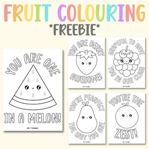 Affermazioni di frutta digitale da colorare, stampa di affermazioni per bambini, carte motivazionali positive, sala giochi per bambini, positività in classe, lavoretti