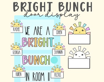 DIGITAL Bright Bunch Door Display, Printable, Editable, download, cute sun decor, class decor, classroom door art, kindness, class spirit