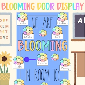 DIGITAL We are Blooming Door Display, Flower Classroom Bulletin Board Display, School, Child, Name, Editable, for teachers and educators