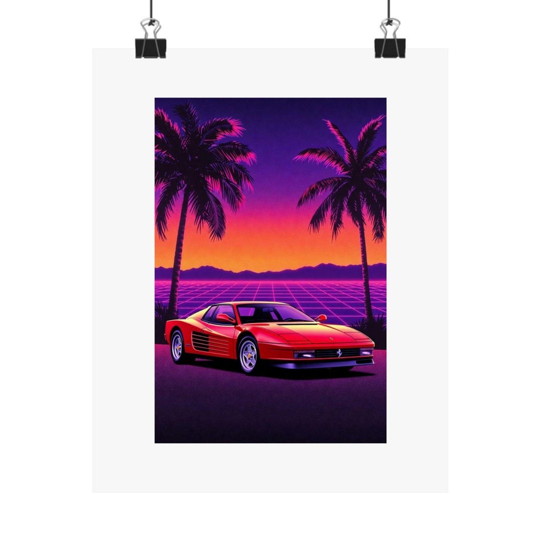 Synthwave Neon Car Poster: Retro 80s Sunset Outrun Wall Art - Etsy