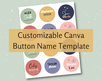 Customizable Name Buttons | Canva Template (2 1/4 inch Buttons) | Fun Personalized Nametag Pin