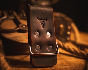 Full Grain Leather Tape Measure Holder - Belt Clip Hanger