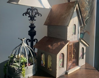 Laser Engraved Wood Decor, Illuminated Wood Lantern Cross, Garden Decor, Stained Glass, Wooden Farmhouse Art, Wood Garden Church Birdhouse