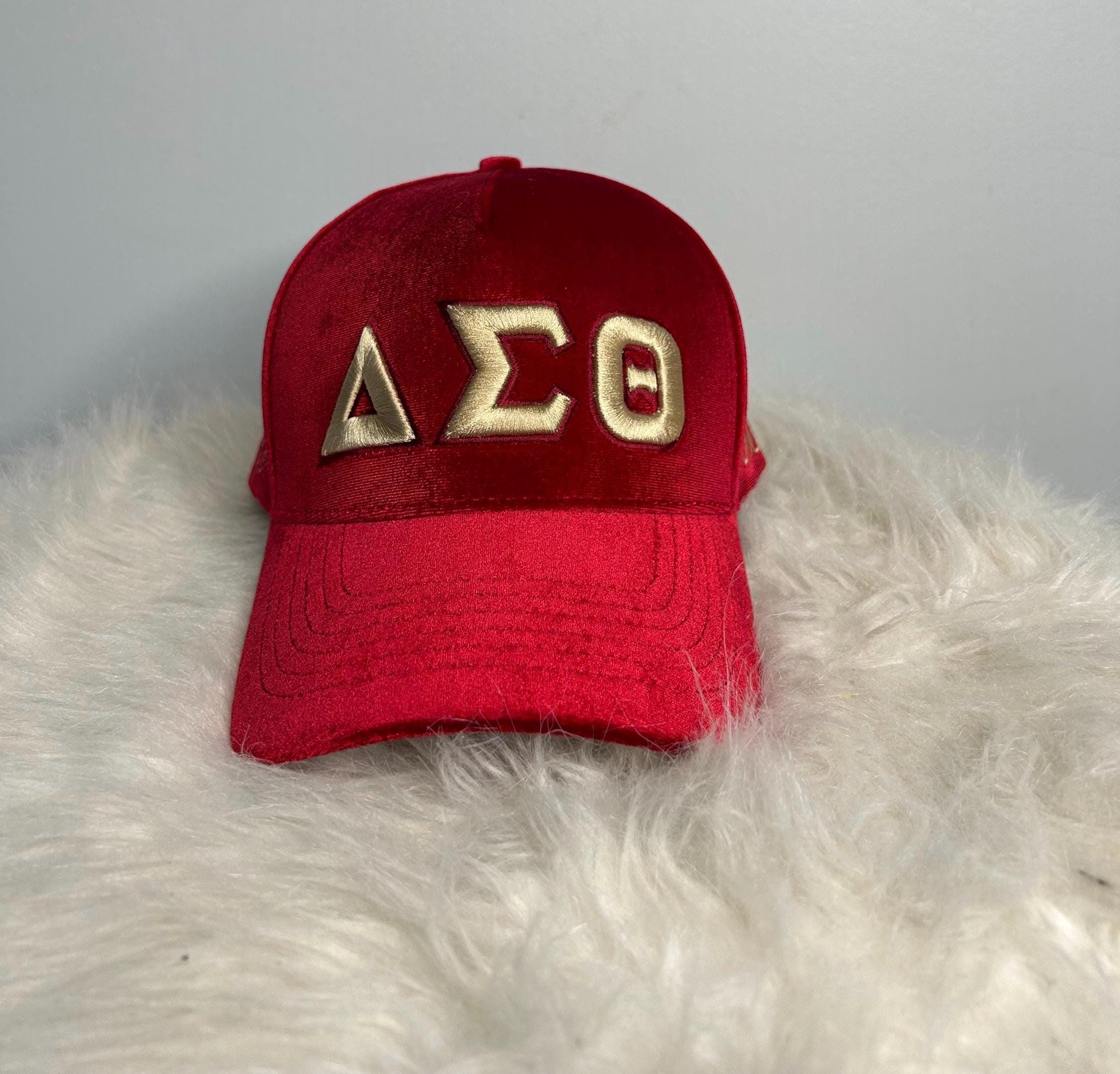 Delta Sigma Theta Baseball Cap White with Red Rhinestones & White Pearls Delta Items Back in Stock. Come grab yours before it main image 3