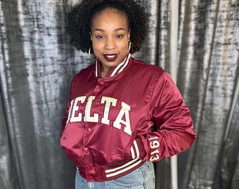 Crimson and Cream Crop Delta Jacket