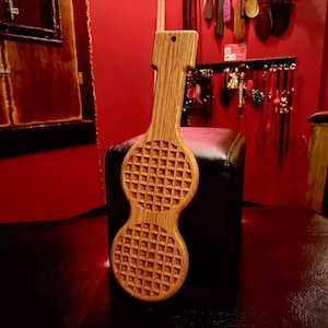 Paddle Double Waffle Iron Spanking Paddle, For Kink Play, Sex Toy, Sexual Wellness, Role-play, Made from Hard Oak in the USA, for BDSM Play image 1
