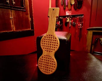 Paddle Double Waffle Iron Spanking Paddle, For Kink Play, Sex Toy, Sexual Wellness, Role-play, Made from Hard Oak in the USA, for BDSM Play